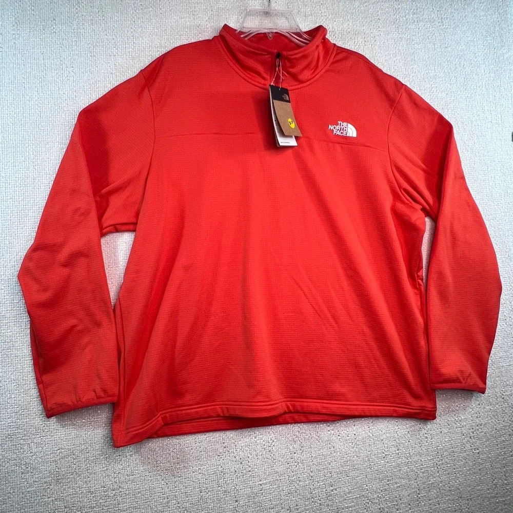 The North Face Mens 1/4‎ Zip Pullover Fleece Jacket Orange Logo Size XL
